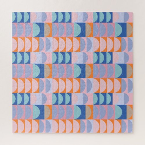 Cute Colorful Geometric Shapes Pattern Blue Jigsaw Puzzle