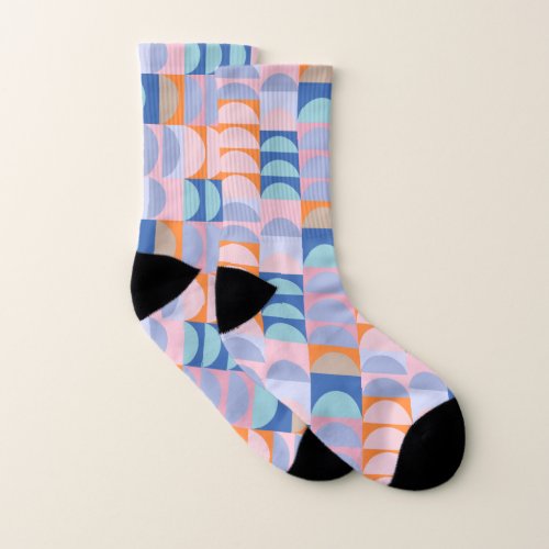 Cute Colorful Geometric Shapes Pattern Blue Socks