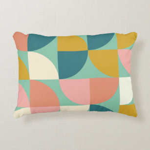 Cute Colorful Geometric Shapes Pattern in Teal Accent Pillow