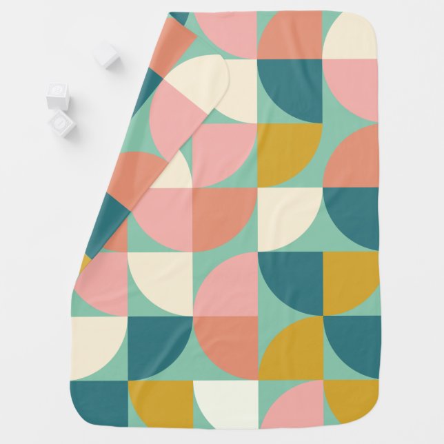 Cute Colorful Geometric Shapes Pattern in Teal Baby Blanket (In Situ)