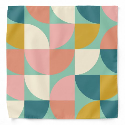 Cute Colorful Geometric Shapes Pattern in Teal Bandana