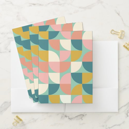 Cute Colorful Geometric Shapes Pattern in Teal Pocket Folder