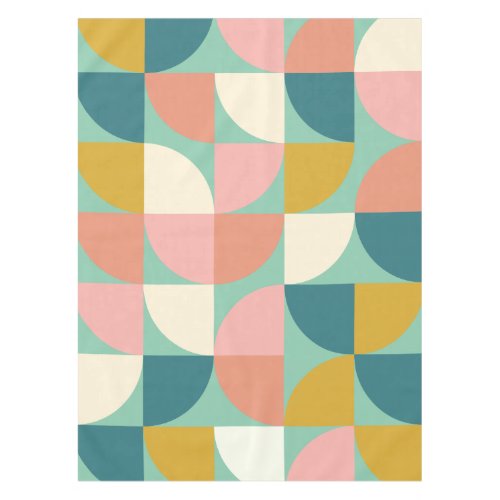 Cute Colorful Geometric Shapes Pattern in Teal Tablecloth