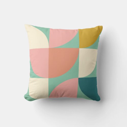 Cute Colorful Geometric Shapes Pattern in Teal Throw Pillow