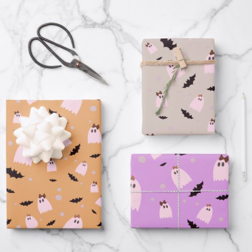 Cute Colorful Ghosts Halloween  Wrapping Paper Sheets