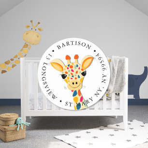 Cute Colorful Giraffe Custom Text Address Sticker
