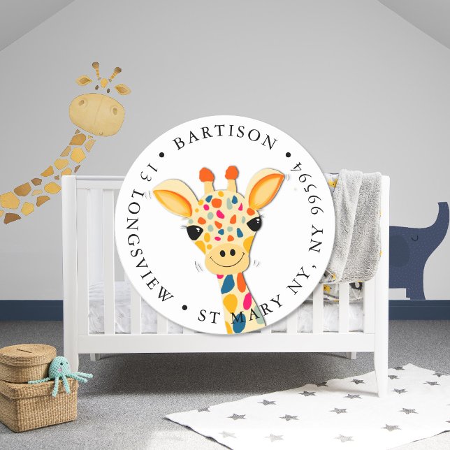Cute Colorful Giraffe Custom Text Address Sticker (Creator Uploaded)