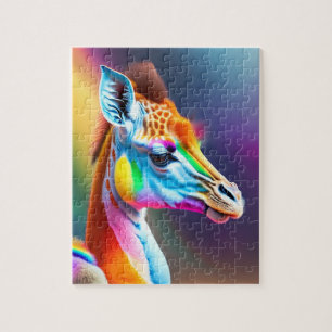 Cute Colorful Giraffe Rainbow Colors Jigsaw Puzzle