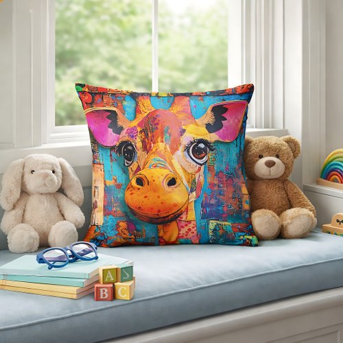 Cute Colorful Giraffe Throw Pillow