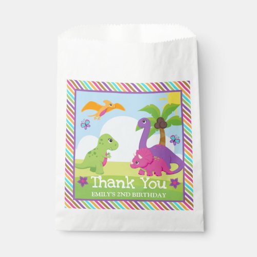Cute Colorful Girl Dinosaur Friends Birthday Favor Bag
