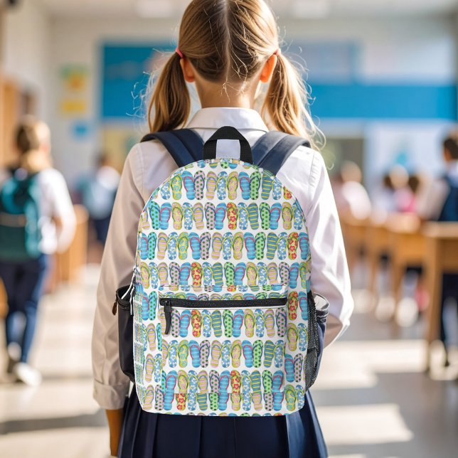 Cute Colorful Girl Flip Flops Pattern Printed Backpack (Colorful cute flip flops pattern backpack.)