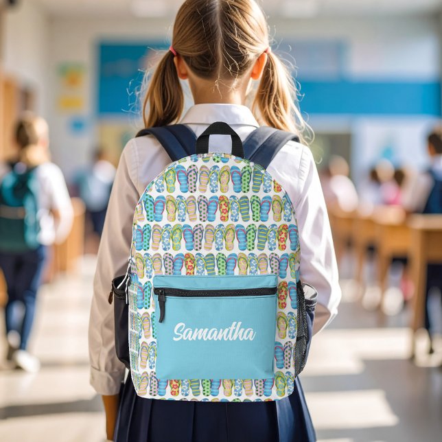 Cute Colorful Girl Flip Flops Personalized  Printed Backpack (Cute girls flip flop pattern personalized backpack.)