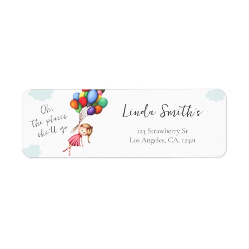 Cute Colorful Girl with Balloons Return Address Label