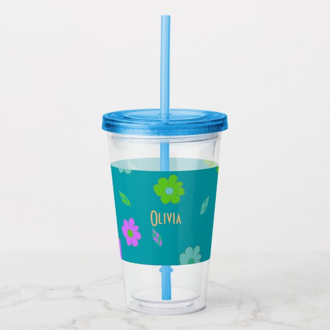 Cute Colorful Girls Retro Flower Acrylic Tumbler (Front)