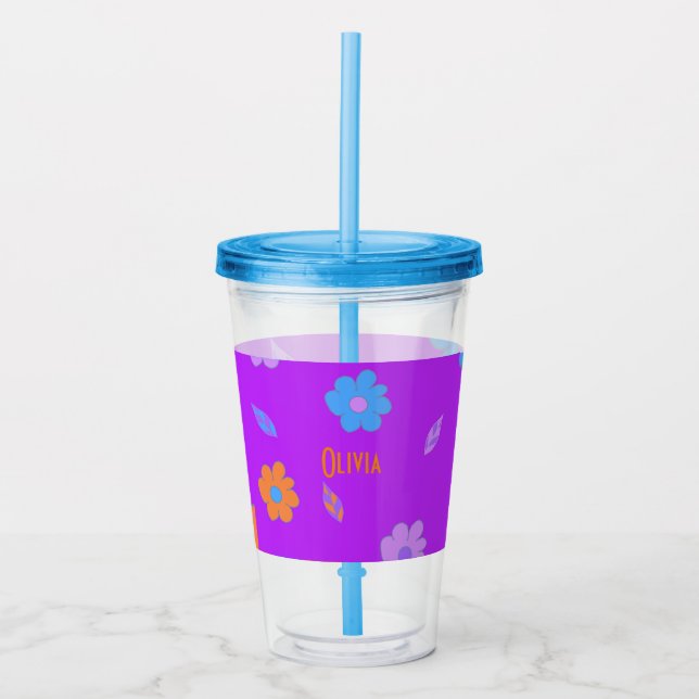 Cute Colorful Girls Retro Flower Acrylic Tumbler (Front)