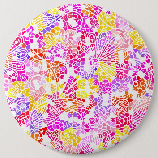 Cute colorful girly abstract flowers pattern button (Front)