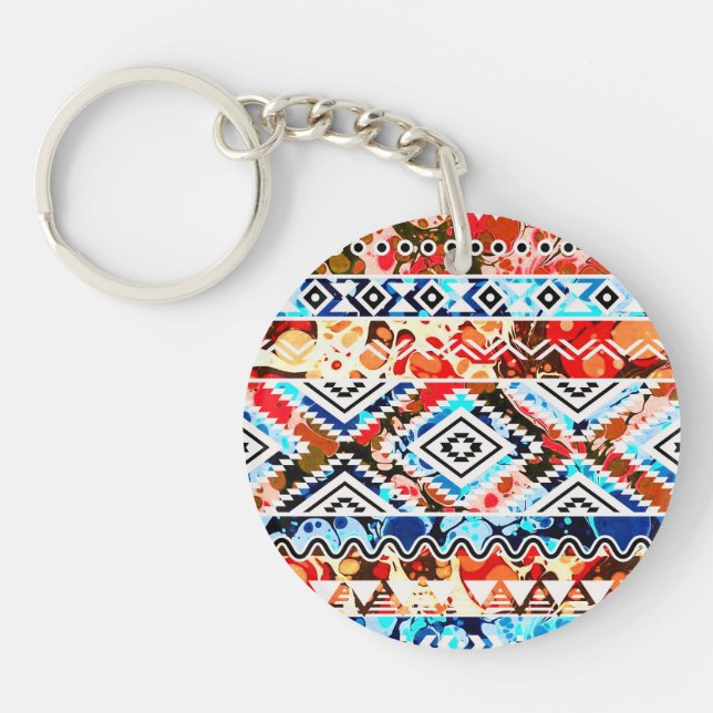 Cute colorful girly aztec patterns keychain (Front)