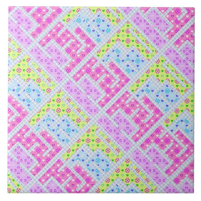 Cute colorful girly geometric graffiti patterns tile (Front)