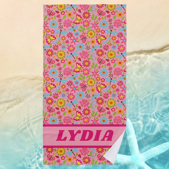 Cute Colorful Girly Monogram First Name Kids Beach Towel (Creator Uploaded)