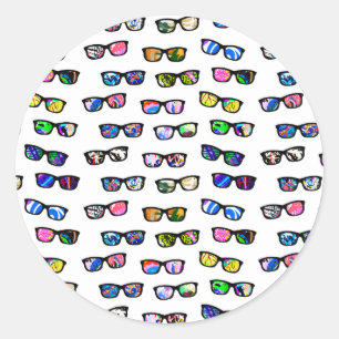 Cute colorful glasses patterns classic round sticker