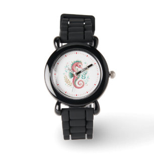 Cute Colorful Glittery Seahorse Illustration Watch