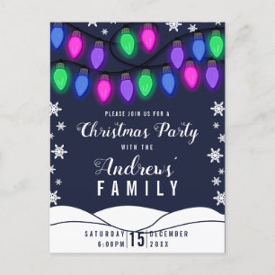 Cute Colorful Glowing Hanging Lights Christmas Invitation Postcard