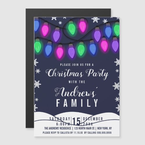 Cute Colorful Glowing Hanging Lights Christmas Magnetic Invitation