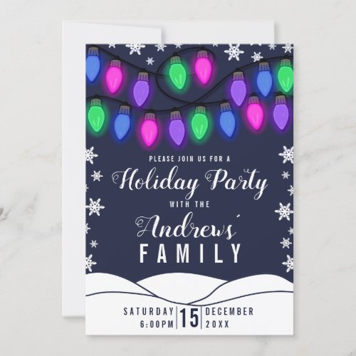 Cute Colorful Glowing Hanging Lights Holiday Party Invitation