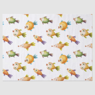 Cute Colorful Goldfish on White Decoupage Tissue Paper