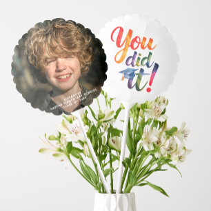 Cute Colorful Grad Achievement Watercolor Photo Balloon