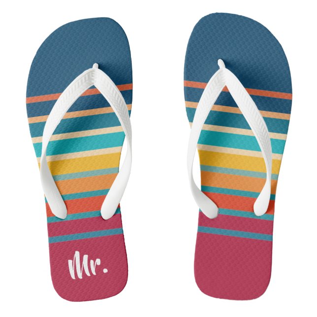 Cute Colorful Gradient Striped Pattern Flip Flops (Footbed)