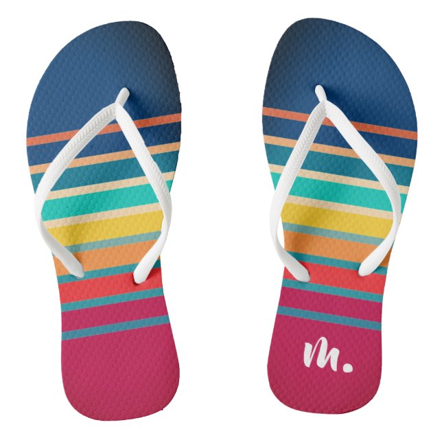 Cute Colorful Gradient Striped Pattern Flip Flops (Footbed)