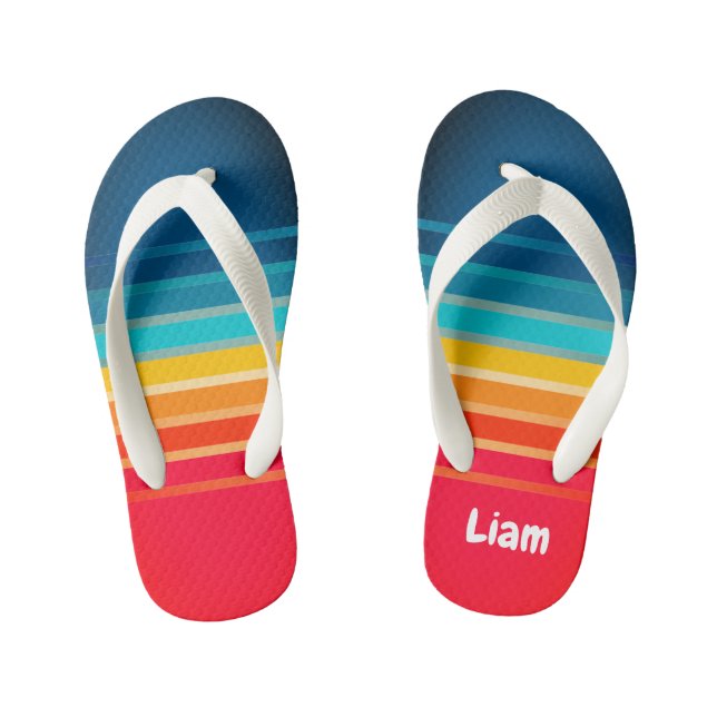 Cute Colorful Gradient Striped Pattern  Kid's Flip Flops (Footbed)