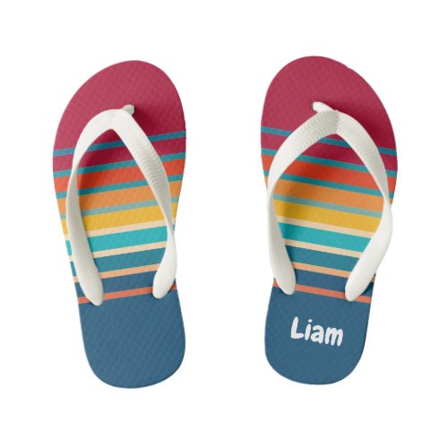 Cute Colorful Gradient Striped Pattern  Kids Flip Flops