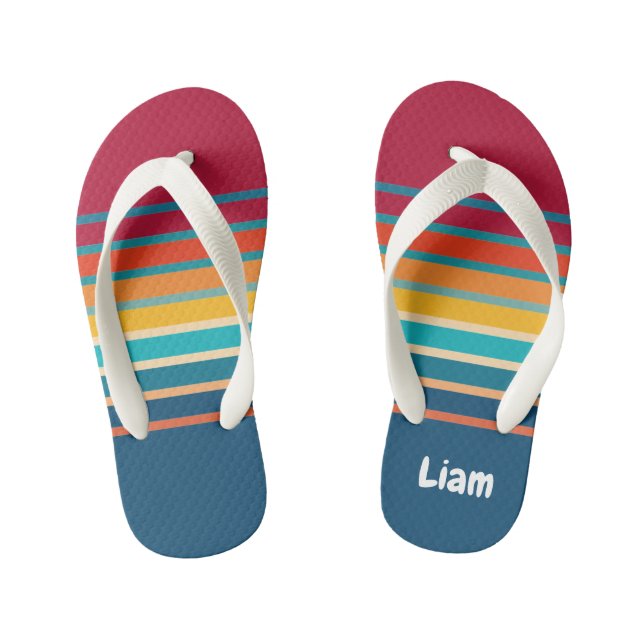 Cute Colorful Gradient Striped Pattern  Kid's Flip Flops (Footbed)