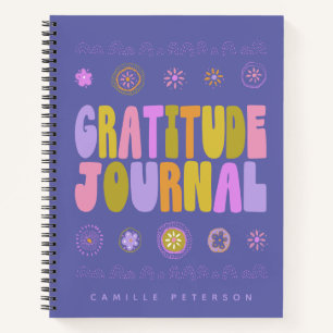 Cute Colorful Groovy Personalized Purple Gratitude Notebook