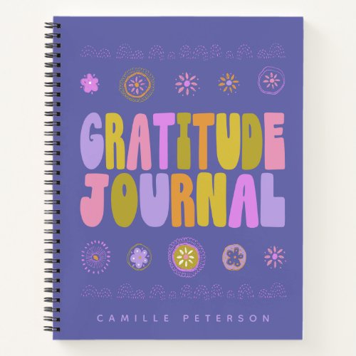 Cute Colorful Groovy Personalized Purple Gratitude Notebook