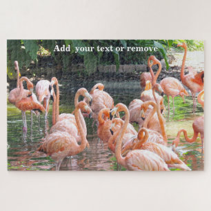 Cute colorful group of pink flamingos in water, jigsaw puzzle