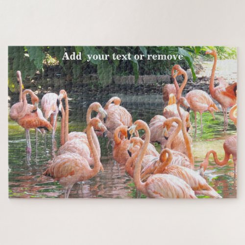 Cute colorful group of pink flamingos in water jigsaw puzzle