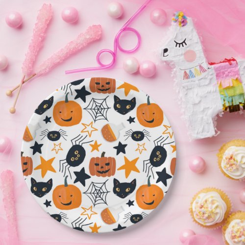 Cute Colorful Halloween Pattern Kids Party Paper Plates