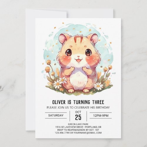  Cute Colorful Hamster Birthday Invitation