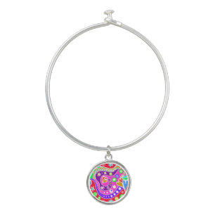 Cute colorful hand drawn pattern classic round sti bangle bracelet