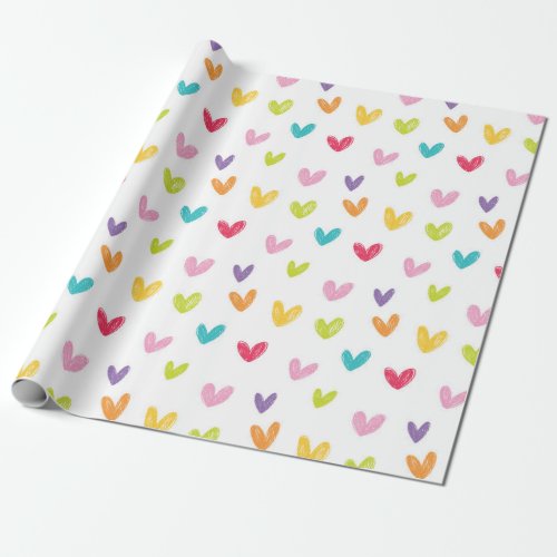 Cute Colorful Hand Drawn Valentines Hearts Pattern Wrapping Paper