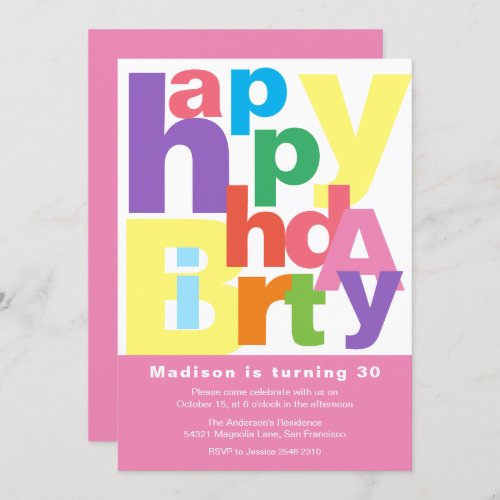 Cute Colorful Happy Birthday Invitation