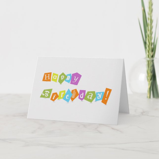 Cute Colorful Happy Birthday Text Design Card (Front)