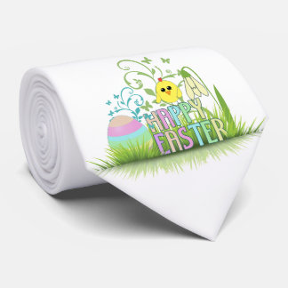 Cute Colorful Happy Easter Egg, Chick and Snowdrop Neck Tie