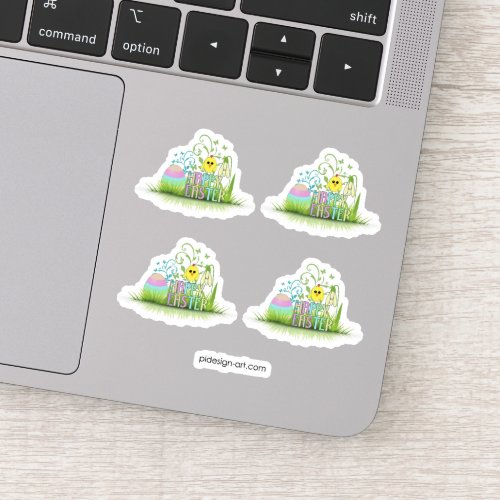 Cute Colorful Happy Easter Egg Chick and Snowdrop Sticker