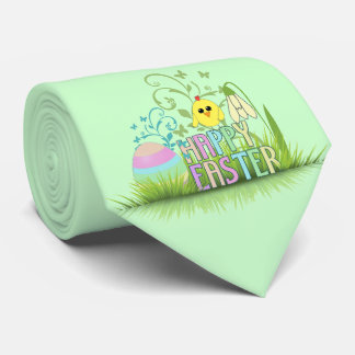 Cute Colorful Happy Easter Egg, Chick and Snowdrop Tie