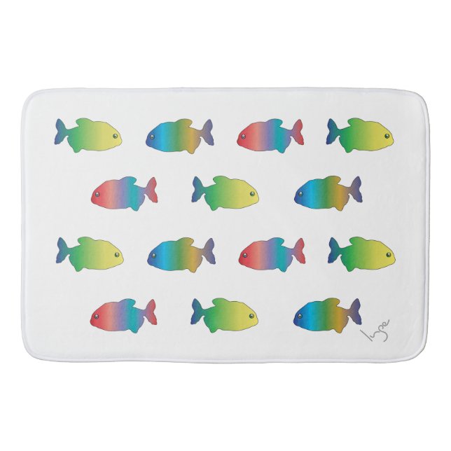 Cute Colorful Happy Fish Pattern Bathroom Mat (Front)