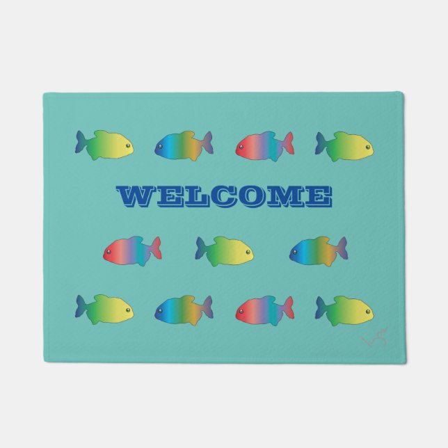 Cute Colorful Happy Fish Pattern Doormat (Front)